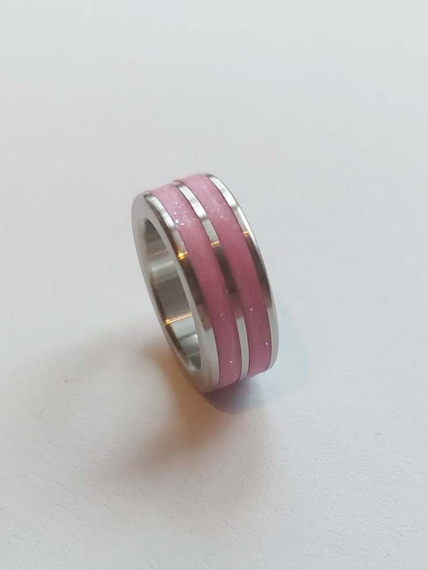 Edelstahlring rosa-glitzer Gr. 52/G